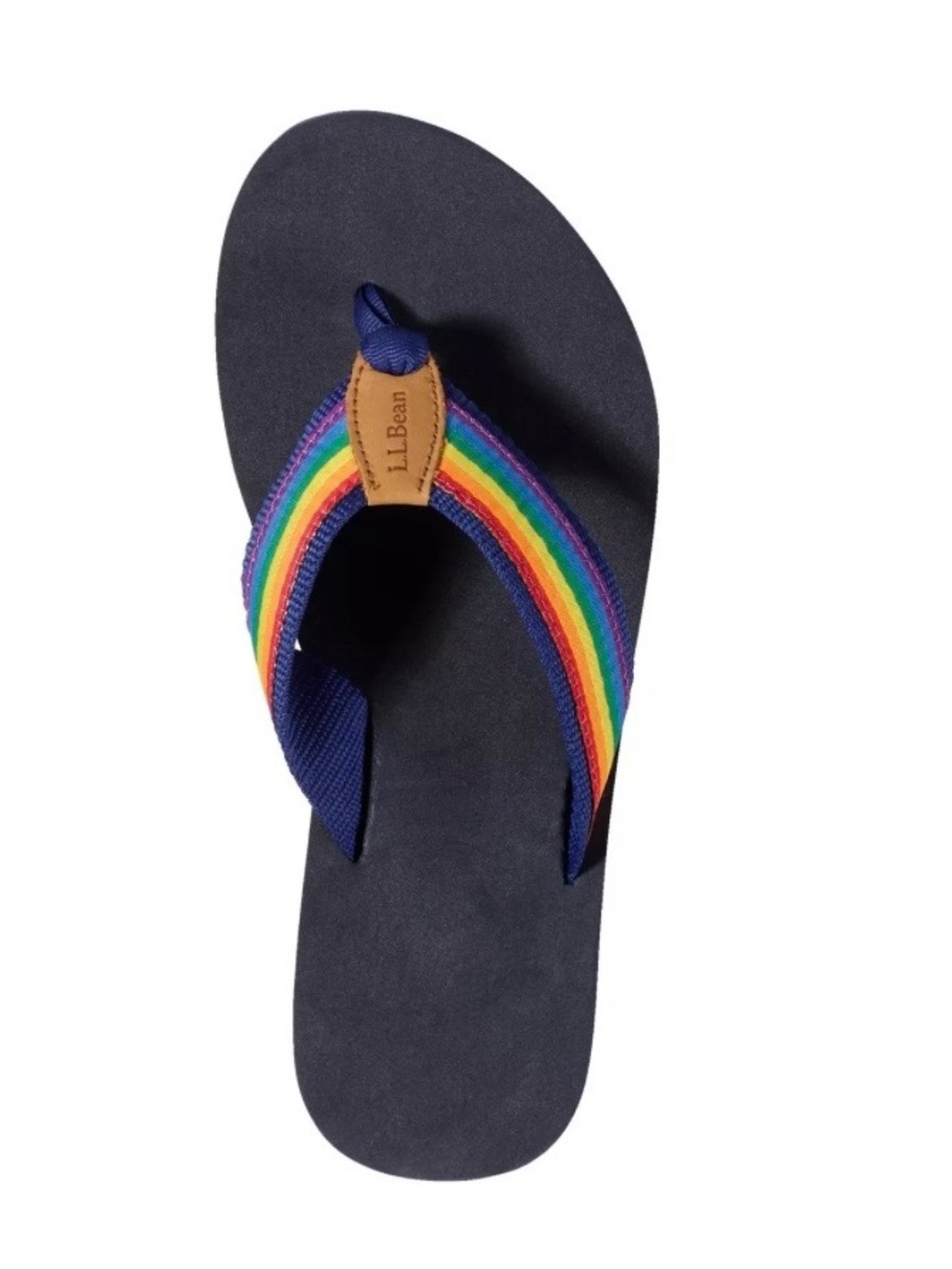 L.L. Bean Navy Flip Flops with Rainbow Straps